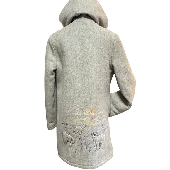 Vintage Grey Wool Coat w/ Polar Bear Motif Embroidery - Picture 2 of 8